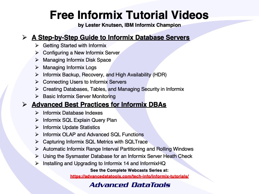 Free Informix Tutorial Videos